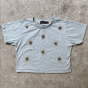 Balboa Gray Evil Eye 🧿 Beaded and Embroidered Crop Top